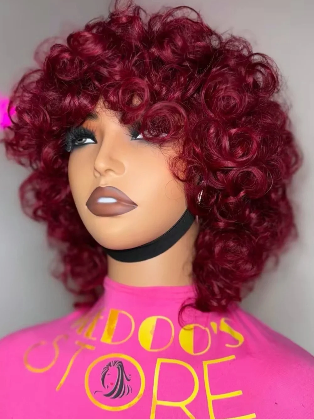 Stylish Curly Short Wig in Deep Burgundy - Women Hair
